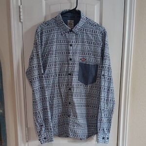LEE COOPER 1908 EAST LONDON Button Roll Sleeve Union Jack Aztec Print Shirt